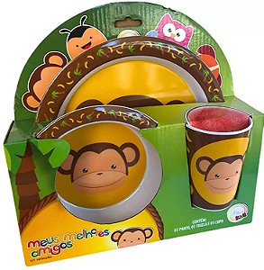 Kit Refeição Infantil 3 Peças - Meus Melhores Amigos - Macaco Lino