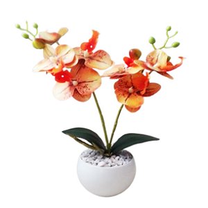 Arranjo de Orquídea Siliconada Efeito 3D Realista Com Vaso com pedrinhas naturais