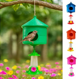 Casinha Para Pássaro Livre Com Bebedouro Beija Flor Para Jardim, Sítios, Varandas