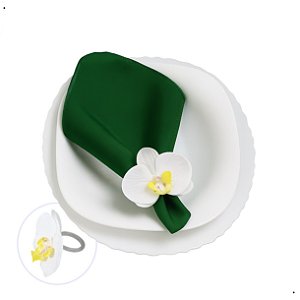 Kit 6 Argola Anel Porta-Guardanapo Orquídea Branca Para Decoração De Mesa Posta