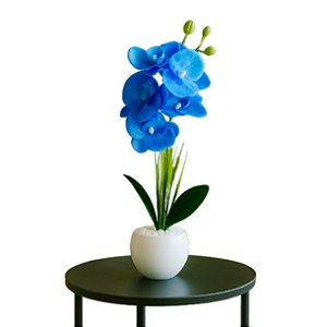 1 Arranjo Orquídea Azul Com Vaso Com Pedrinhas Naturais Completo Montado Pronto