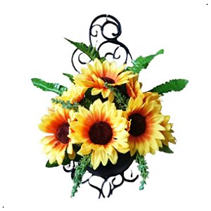 Arranjo De Girassol Artificial Flor Grande Com Vaso De Parede Arandela Artificial