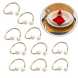 Kit 10 Argola Anel Porta Guardanapo Perola Delicada Decoração de Mesa Posta Elegante