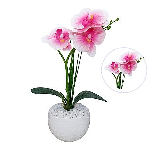 Arranjo Orquidea Siliconada Efeito 3D Realista Com Vaso Pedrinhas