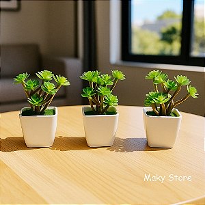 3 Vasinhos Decorativos Com Suculenta Siliconadas Trio