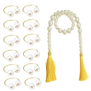 Colar De Mesa Decorativo Perolas Com Argola Porta Guardanapos Kit Mesa Posta Decor