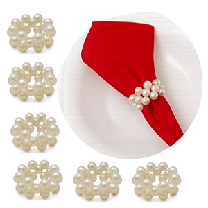 Kit 6 Argola Porta Guardanapo Perolas Duplas Mesa Posta Elegante Kit 6unidades