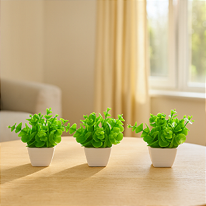 3 Vasinhos Decorativos Com Plantas Artificiais Kit 3 Unidades