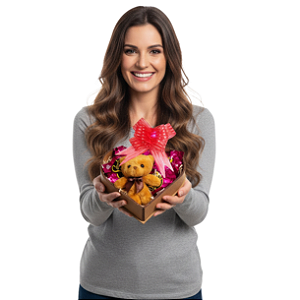 1 Cesta Presente Coração Pelucia e Bombons P