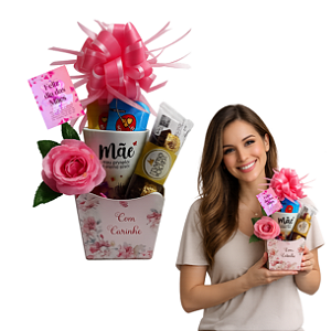 1 Cesta Cafe Da Manha Dia Das Maes Caneca Porcelana Ferrero Rocher Cartao
