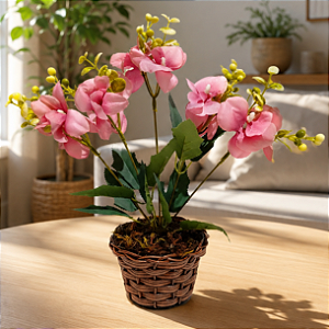 Arranjo Orquidea 5 Galhos Com Vaso Estilo Junco Rosa