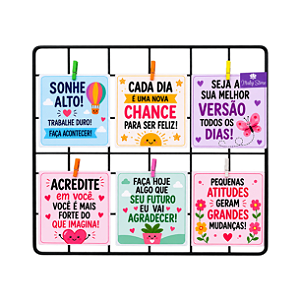 Tela Mural Aramada Com 6 Cartões Motivacionais Cute 30cmx30cm