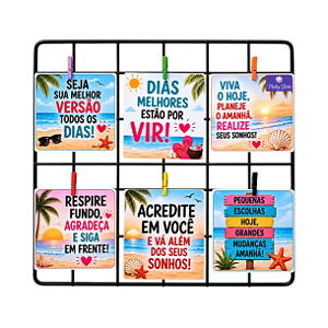 Tela Memory Board Com 6 Cartoes Motivacionais Praia 30cmx30cm
