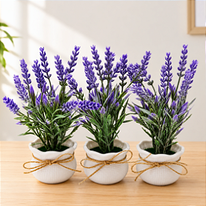 3 Vasinhos Decorativos Com Lavanda Artificial