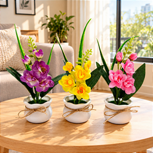 3 Vasinhos Decorativos Com Orquidea Artificial