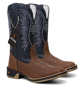 Bota Texana em Couro Cano Azul Marinho Sola Jump REF:101003