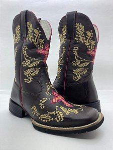 BOTA FEMININA STAR ROPES MARROM COM DETALHE ROSA CRUZ REF:001206