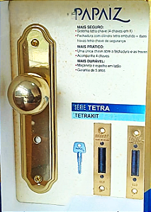 KIT FECHADURA TETRA DOURADA PRINCIPAL + 2 FECHADURAS DE SEGURANÇA TETRA CHAVE - 165 BDO-80 3X1