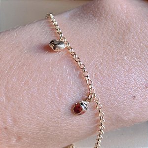 Pulseira infantil Coração e Joaninha Ouro 18k/750
