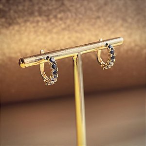Brinco Blue argola com pedras - Ouro 18k