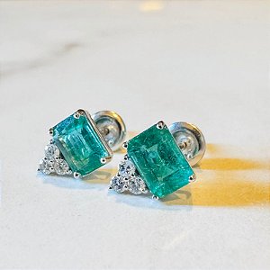 Brinco Cleópatra - Esmeralda e Diamante Ouro 18k