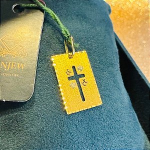 Pingente Cruz Placa Ouro 18k