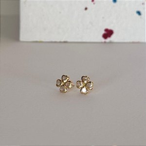 Brinco Trevo com Zircônia - Ouro 18k