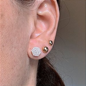 Brinco Pavê Hexagonal - ouro 18k