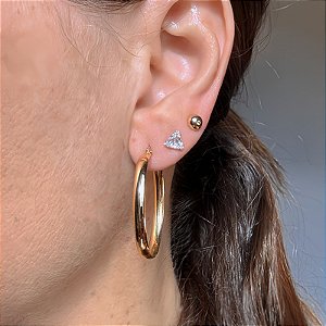 Brinco Triângulo Zircônia Cristal - ouro 18k