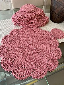 kit Sousplat em crochê 4 peças 40 cm diâmetro S028