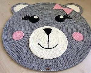 Tapete urso para quarto em crochê 120cm diâmetro TS0017