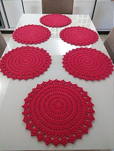 kit Sousplat em crochê 6 peças 40 cm diâmetro S0026