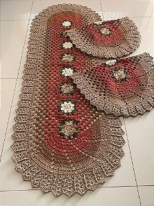 Jogo de tapetes para cozinha em crochê com flores 3 peças JC081