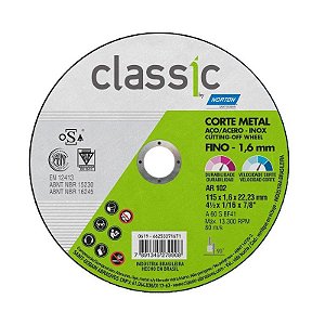 DISCO DE CORTE INOX 4.1/2 X 1/16 X 7/8" / AR102 115 X 1.6  X 22.23 (66253371671) - NORTON