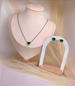 Conjunto colar e brincos coração