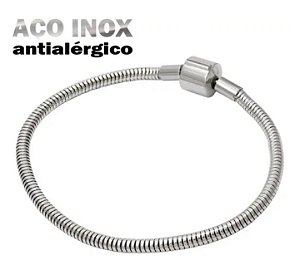 Pulseira de berloque em aço inspiração Pandora fecho tradicional