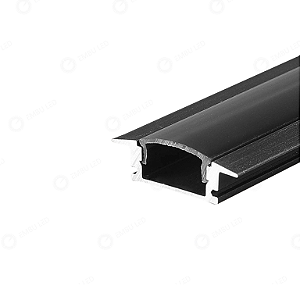 PERFIL ALUMINIO 2 METROS  PRETO -  LENTE FUME EMBUTIR 23,6 X 7