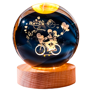 LUMINÁRIA 3D BOLA CRISTAL NAMORADOS 2W 3000K