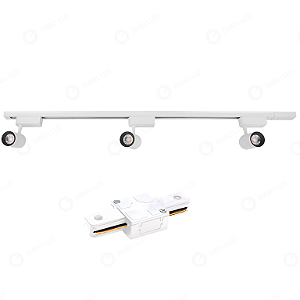 KIT TRILHO + SPOTS BRANCOS - BRANCO QUENTE (1 TRILHO DE 1M + 3 SPOTS 10W + 1 CONECTOR RETO)