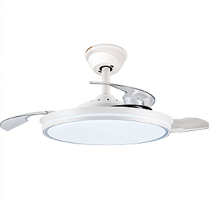 VENTILADOR DE TETO COM PÁ RETRÁTIL E CONTROLE REMOTO - BRANCO COM ILUMINAÇÃO LATERAL