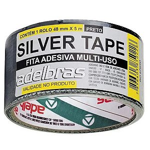 Fita Adesiva Reforçada Multiuso Silver Tape Preta 48mm x 5m Adelbras