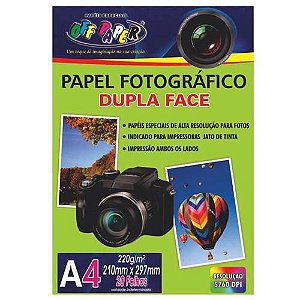 Papel fotofrafico dupla face a4 220g com 20 foljhas - Off Paper