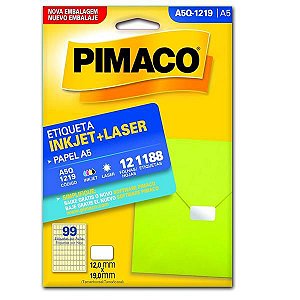 Etiqueta Adesiva Pimaco, Ink-Jet/Laser A5, A5-Q1219E, 12x19mm