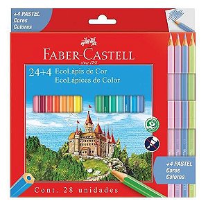 LÁPIS DE COR COM 24 CORES + 4 CORES PASTEL FABER CASTELL