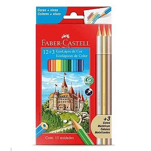 LÁPIS DE COR FABER CASTELL 12 CORES + LÁPIS METÁLICOS ECOLÁPIS