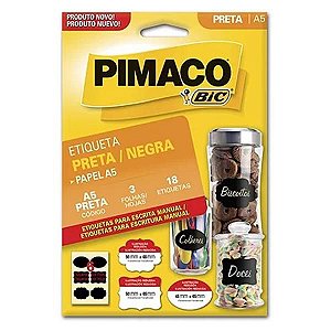 Etiqueta Pimaco A5 Preto N6 3Fls 45x65mm + 50x65mm