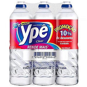 Detergente Líquido Ypê 500ml Clear - Kit Com 6 Unidades