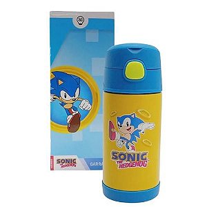 Garrafa Sonic Infantil Metal Com Canudo De Silicone 400ML Oficial Sega