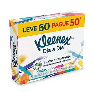 Lenço de Papel Kleenex Duplo Sem Perfume Leve 60 Pague 50 Unidades