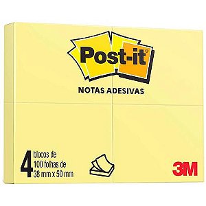 Post-it amarelo 100 folhas 4 blocos 38x50mm - 3m